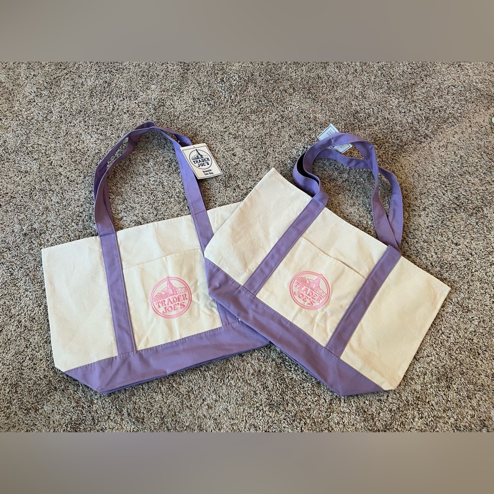 2 pcs LARGE lavender trader joe’s totes